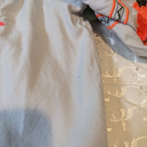 Free People Pale Blue Boho Embroidered Off Shoulder Neckline Mini Dress - XS - Picture 11 of 11